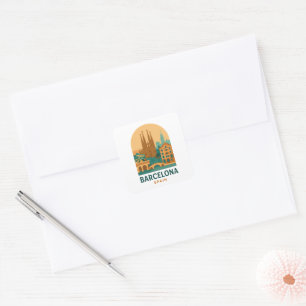 Vintage Barcelona Spain Travel Sagrada Familia Square Sticker