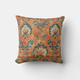 Vintage Barkcloth with Terracotta Background Cushion