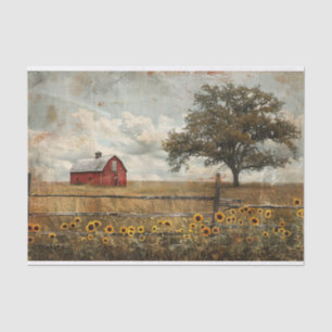 Vintage Barn and Tree Landscape Painting Decoupage Tissue Paper
