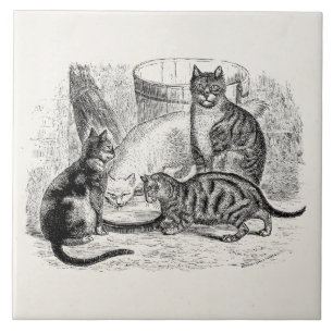 Vintage Barn Cats 1800s Cat Illustration Template Tile