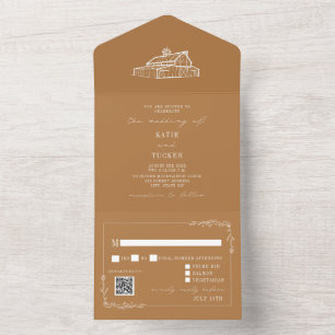 Vintage Barn Goldenrod QR RSVP Farm Wedding All In One Invitation