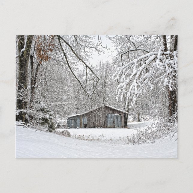 Vintage Barn in Fresh Snow - Rural Tennessee Postcard (Front)