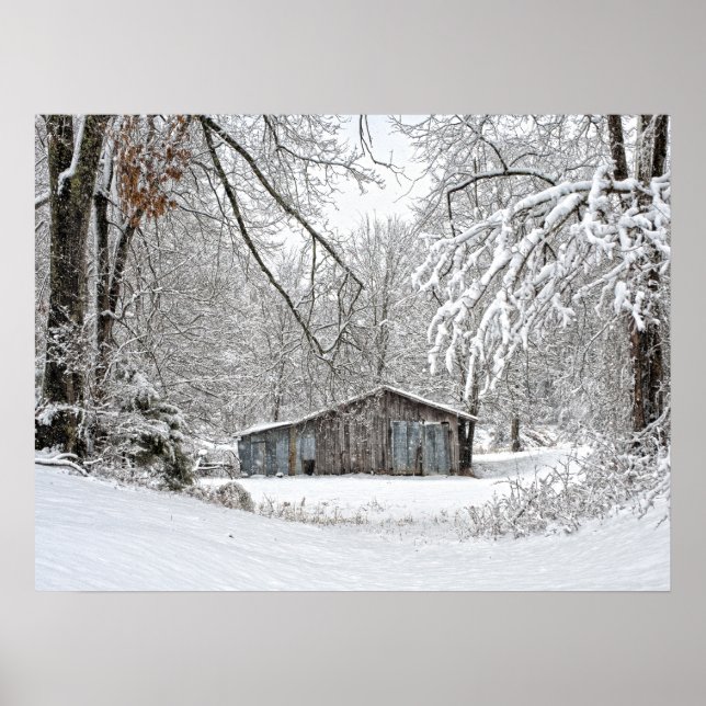 Vintage Barn in Fresh Snow - Rural Tennessee Poster (Front)