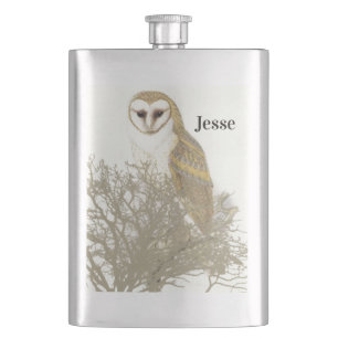 Vintage Barn Owl Painting Classic Flask