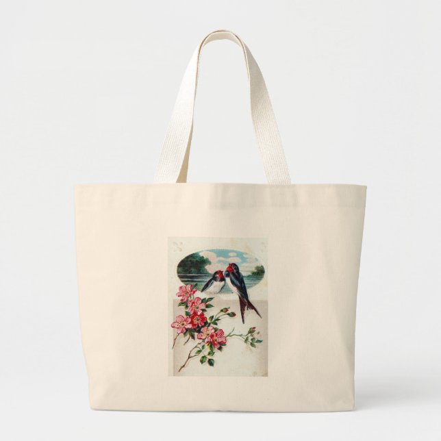 Vintage Barn Swallows Large Tote Bag (Front)