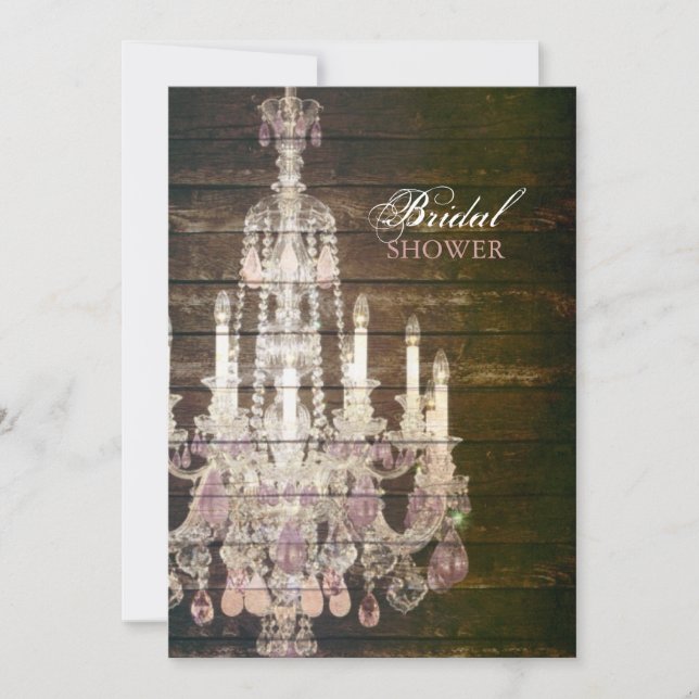 Vintage Barn Wood Chandelier bridal shower Invitation (Front)