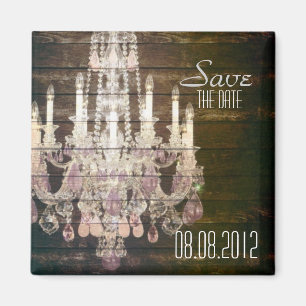 Vintage Barn Wood Chandelier Wedding save the date Magnet