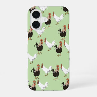 Vintage Barnyard Chickens Pattern on Green iPhone 16 Case