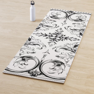 Vintage Baroque Acanthus Pattern Yoga Mat Black