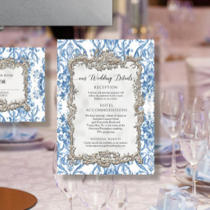 Vintage Baroque Blue White Floral Silver Details Invitation