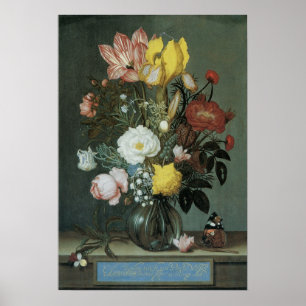 Vintage Baroque, Bouquet of Flowers in Glass Vase Poster