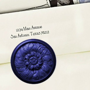 Vintage Baroque Carved Wood Blue Classic Round Sticker