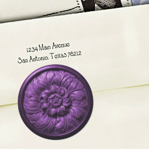 Vintage Baroque Carved Wood Purple Classic Round Sticker