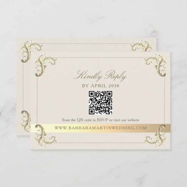 Vintage Baroque Cream Gold Wedding RSVP Card (Front/Back)