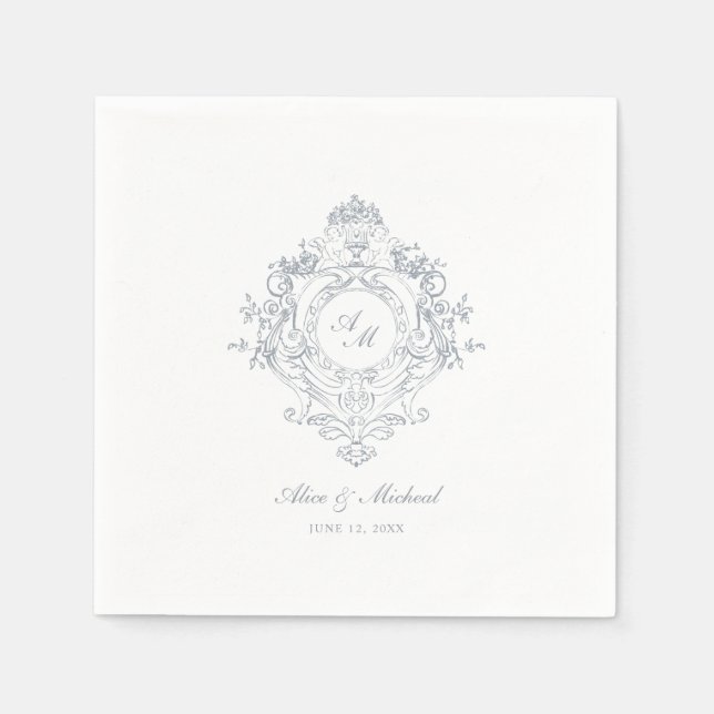 Vintage Baroque Crest | Chic Wedding Napkins (Front)