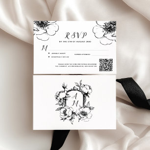 Vintage baroque crest monogram QR code wedding RSVP Card