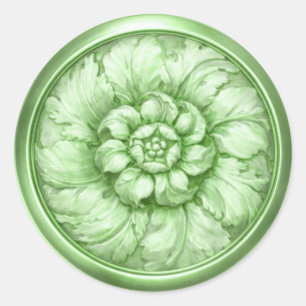 Vintage Baroque Embossed Look Green 5 Classic Round Sticker
