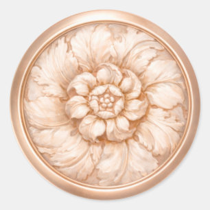 Vintage Baroque Embossed Look Peach Classic Round Sticker