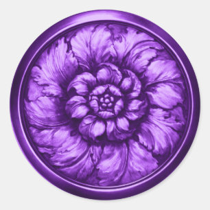 Vintage Baroque Embossed Look Purple Classic Round Sticker