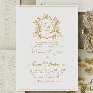 Vintage Baroque Floral Crest Victorian wedding  Invitation