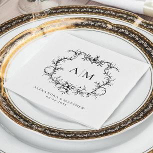 Vintage Baroque Floral Crest Victorian Wedding Napkin