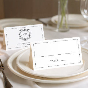 Vintage Baroque Floral Crest Victorian Wedding Place Card