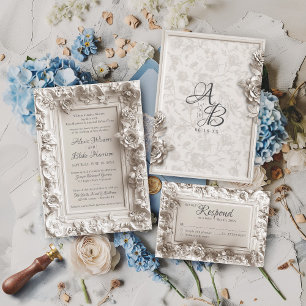 Vintage Baroque Floral Frame Monogram Wedding Invitation