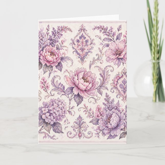 Vintage Baroque Floral Pattern –(Purples) Card (Front)