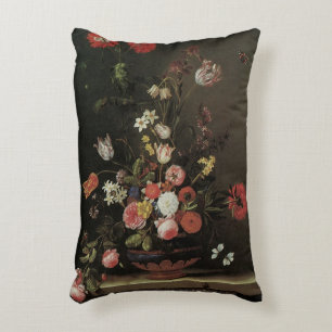 Vintage Baroque Floral Still Life Flowers in Vase Decorative Cushion