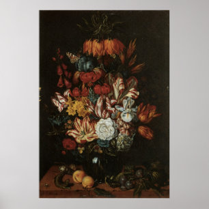 Vintage Baroque, Floral Still Life Flowers in Vase Poster