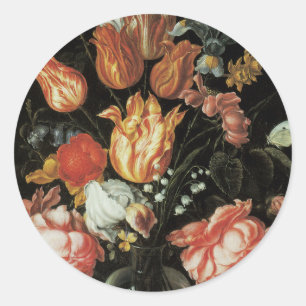 Vintage Baroque Flowers, Tulips and Roses in Vase Classic Round Sticker