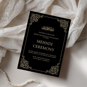 Vintage Baroque Formal Gold Black Mehndi Ceremony Invitation
