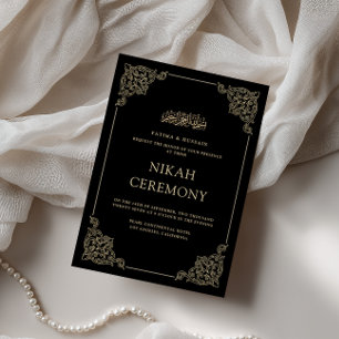 Vintage Baroque Formal Script Black Nikah Ceremony Invitation