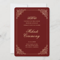 Vintage Baroque Frame Burgundy Red Mehndi Ceremony