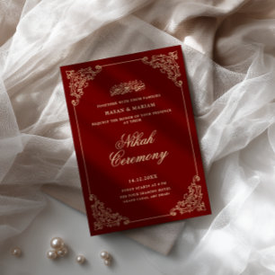 Vintage Baroque Frame Burgundy Red Nikah Ceremony Invitation