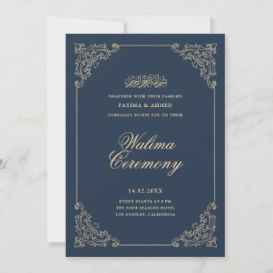 Vintage Baroque Frame Navy Blue Walima Ceremony Invitation