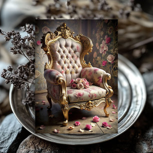 Vintage baroque gold armchair blush pink roses tissue paper