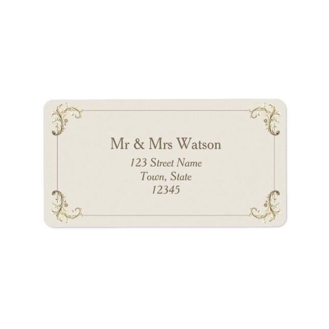 Vintage Baroque Gold Cream Wedding Address Label (Front)