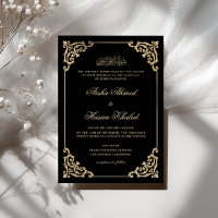 Vintage Baroque Gold Script Black Muslim Wedding