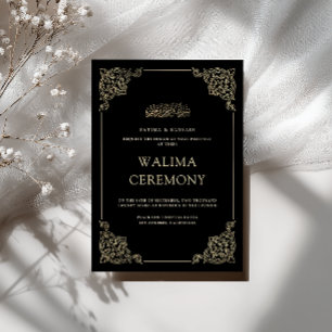 Vintage Baroque Gold Script Black Walima Ceremony Invitation