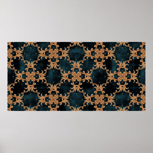 Vintage Baroque golden floral illustration pattern Poster