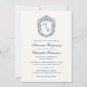 Vintage Baroque Monogram Crest Wedding Invitation