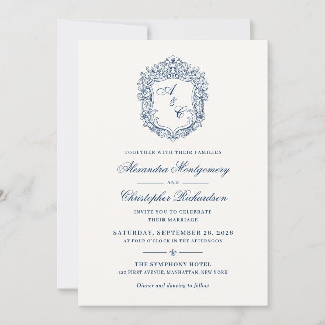 Vintage Baroque Monogram Crest Wedding Invitation (Front)