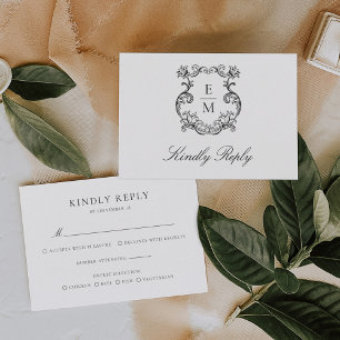 Vintage Baroque Monogram Crest Wedding RSVP Card