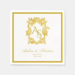 Vintage Baroque Monogram Crest Wedding Serviettes Napkin