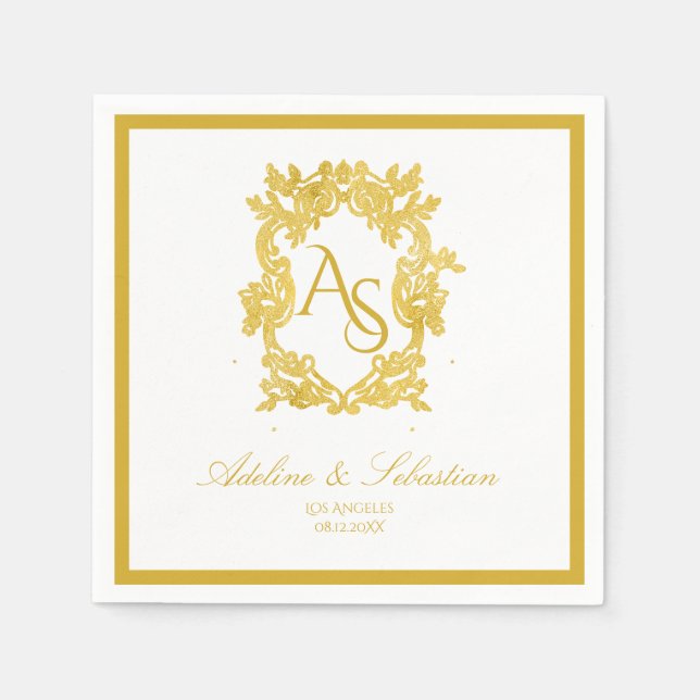 Vintage Baroque Monogram Crest Wedding Serviettes Napkin (Front)