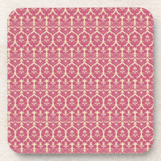 Vintage Baroque Pink Floral Wallpaper Coaster (Front)