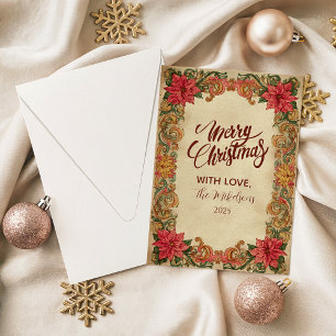 Vintage Baroque Poinsettia Christmas Holiday Card