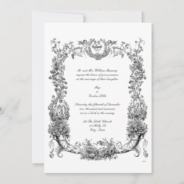 Vintage Baroque Rococo Border with Hearts Invitation (Front)