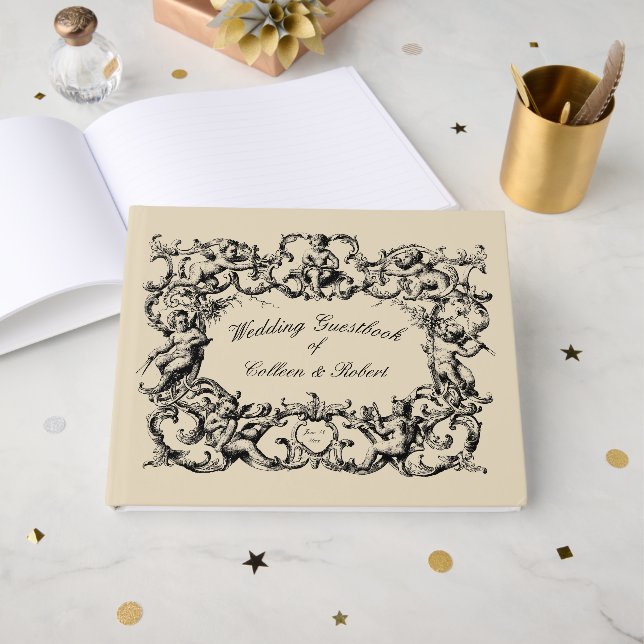 Vintage Baroque Rococo Cherubs Border Guest Book (Front Open)